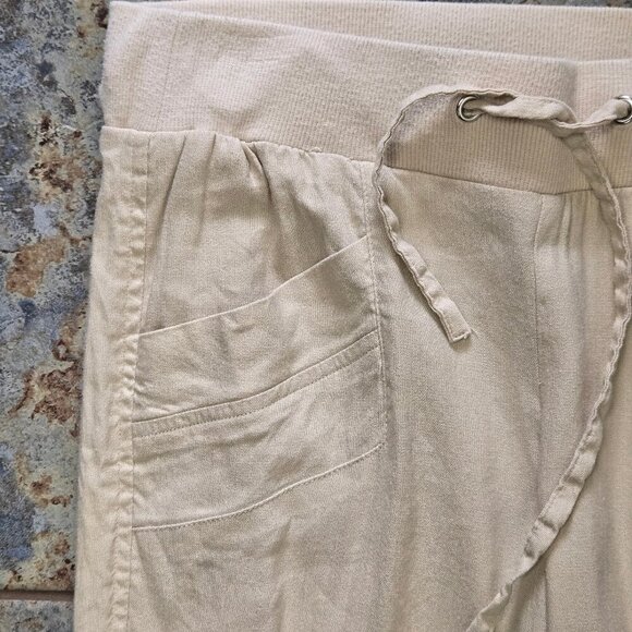 Bebe Sz 2 Cream Linen Blend Pull On Casual Cargo Pants Drawstring Waist Pockets - Picture 3 of 14